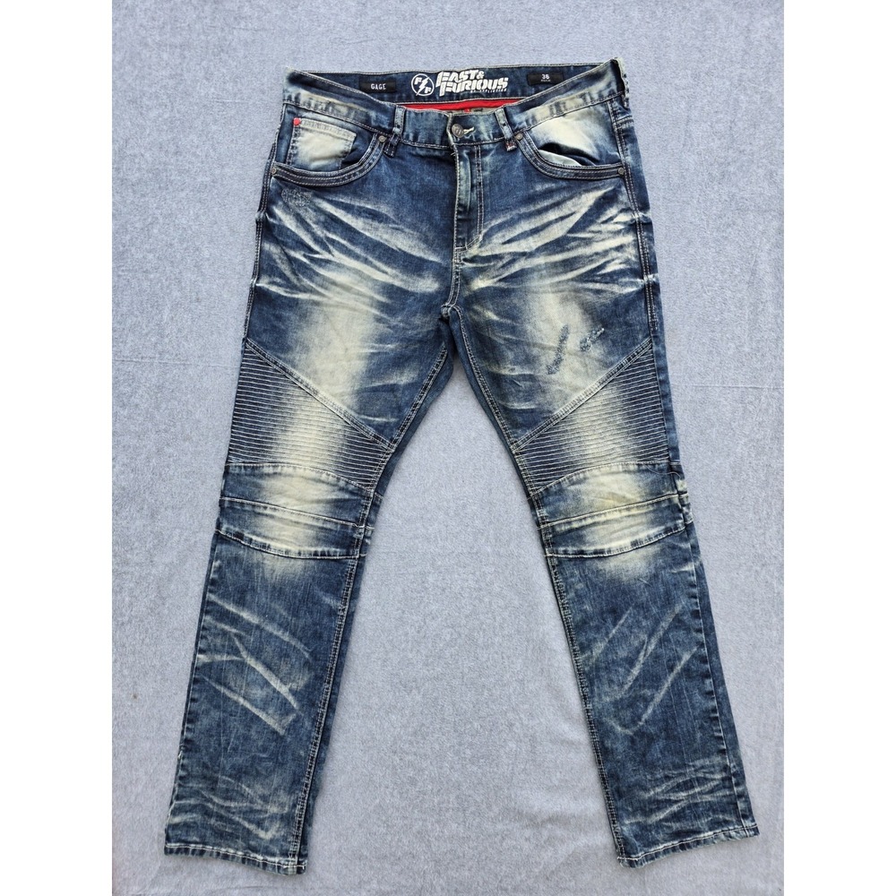 Fast and Furious 36X32 Affliction Gage Jeans Mens Blue Distressed Rock READ